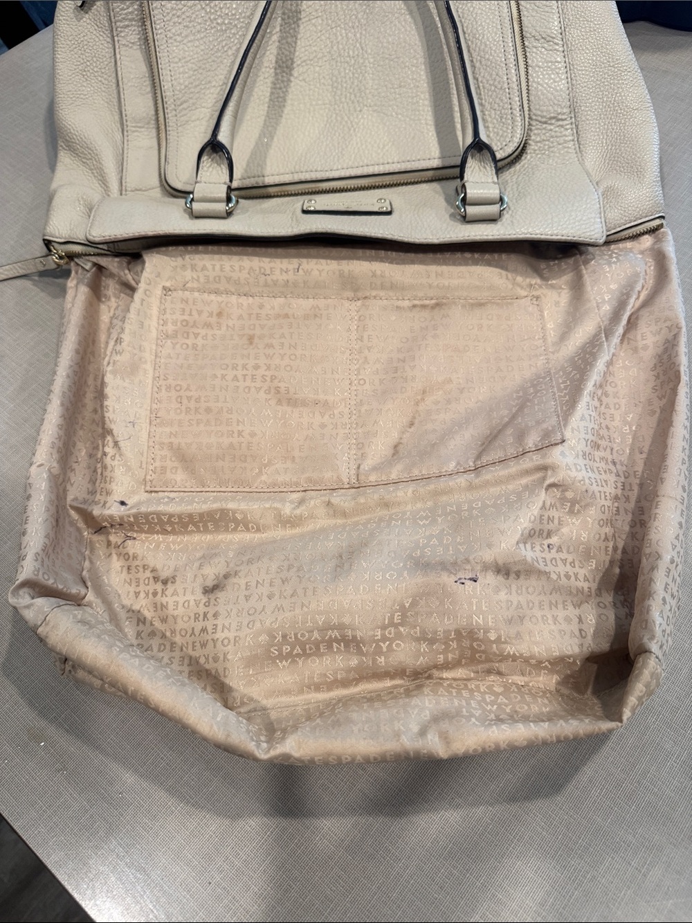 kate spade Cream Pebbled Leather Large Tote with Front Zip Pocket - Picture 5 of 7